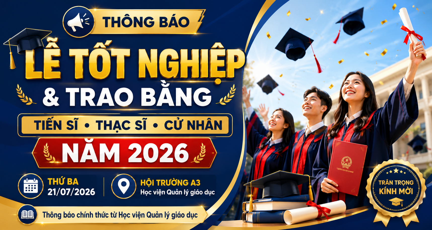 🎓 Lễ tốt nghiệp và Trao bằng Tiến sĩ, Thạc sĩ, Cử nhân năm 2026