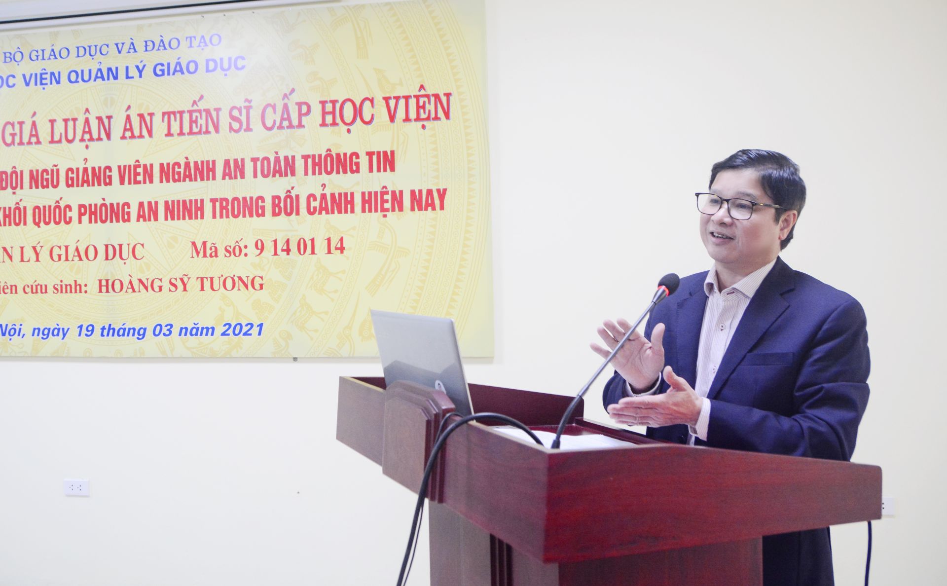 GS.TS Phạm Quang Trung, Chủ tịch Hội đồng đánh giá Luận án của NCS Hoàng Sỹ Tương phát biểu chúc mừng NCS và Học viện