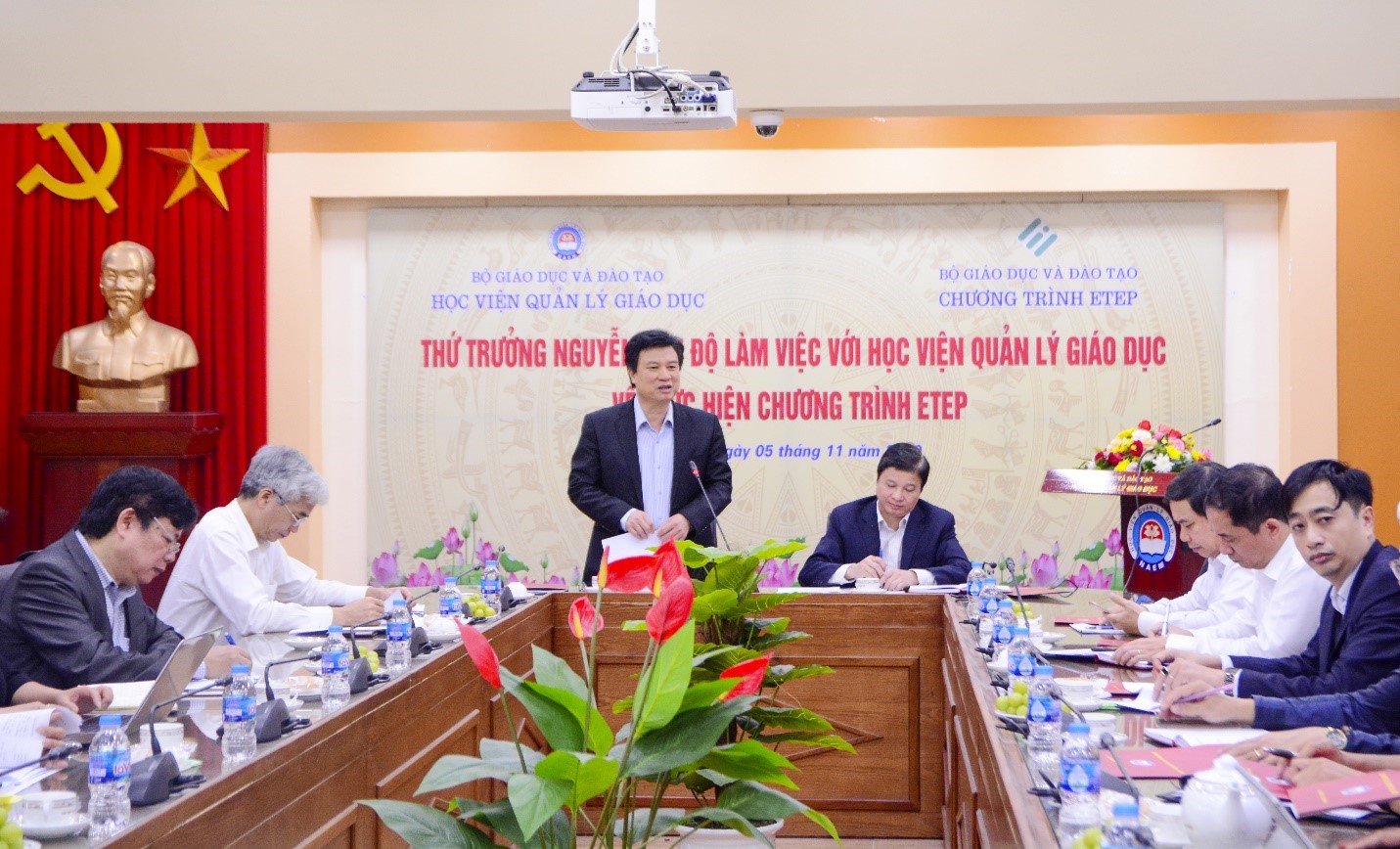 Thứ trưởng Nguyễn Hữu Độ làm việc với Học viện Quản lý giáo dục về tình hình triền khai nhiệm vụ thuộc Chương trình ETEP năm 2020